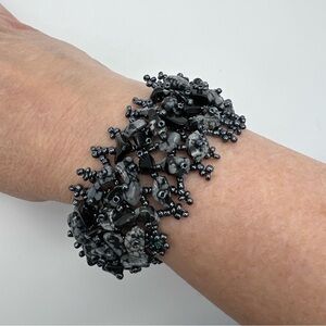 Handcrafted Black & Gray Beaded Bracelet